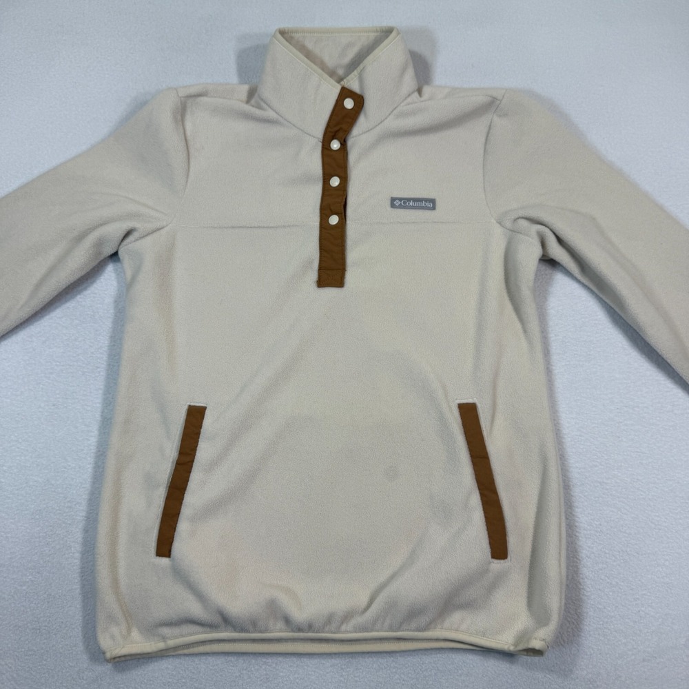 Columbia Sweatshirt Women M Camel Chalk Fleece 1/2 Snap Pullover‎ Causal Pockets